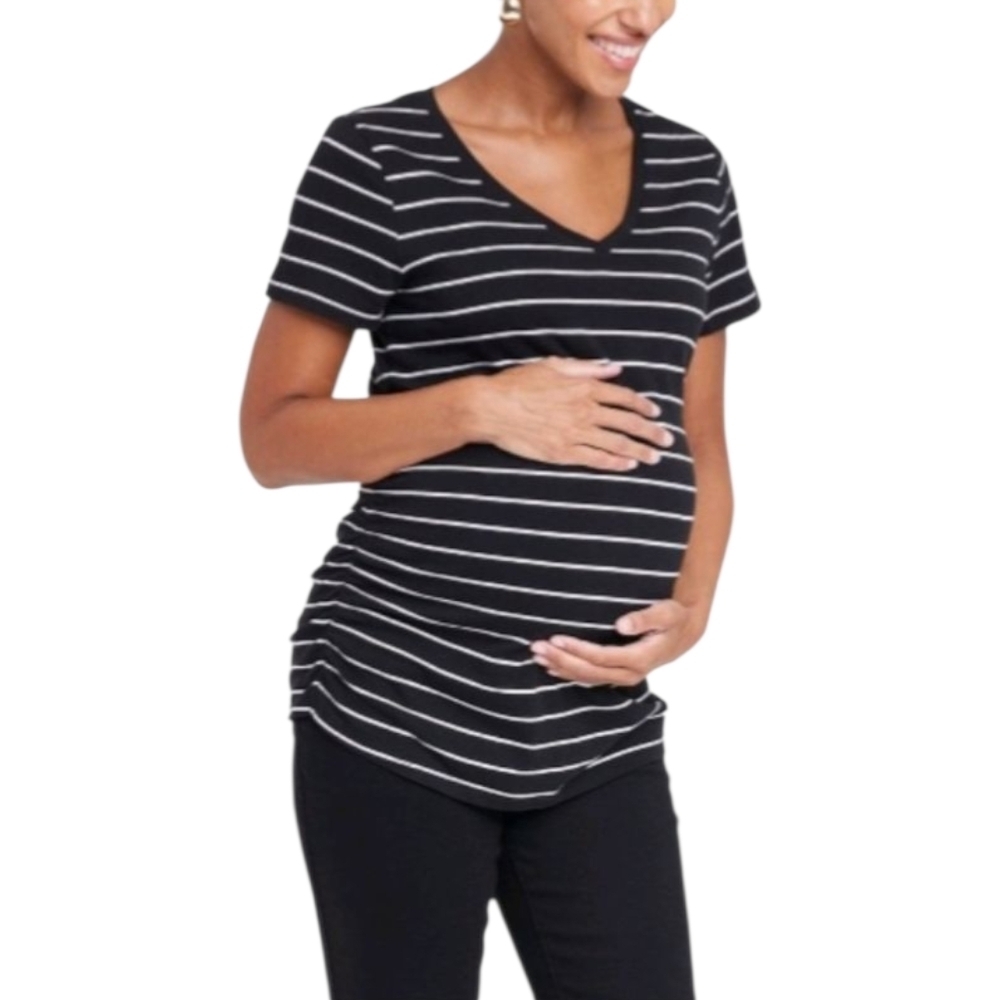 INGRID & ISABEL Maternity V Neck Stretchy Striped Tee XXL